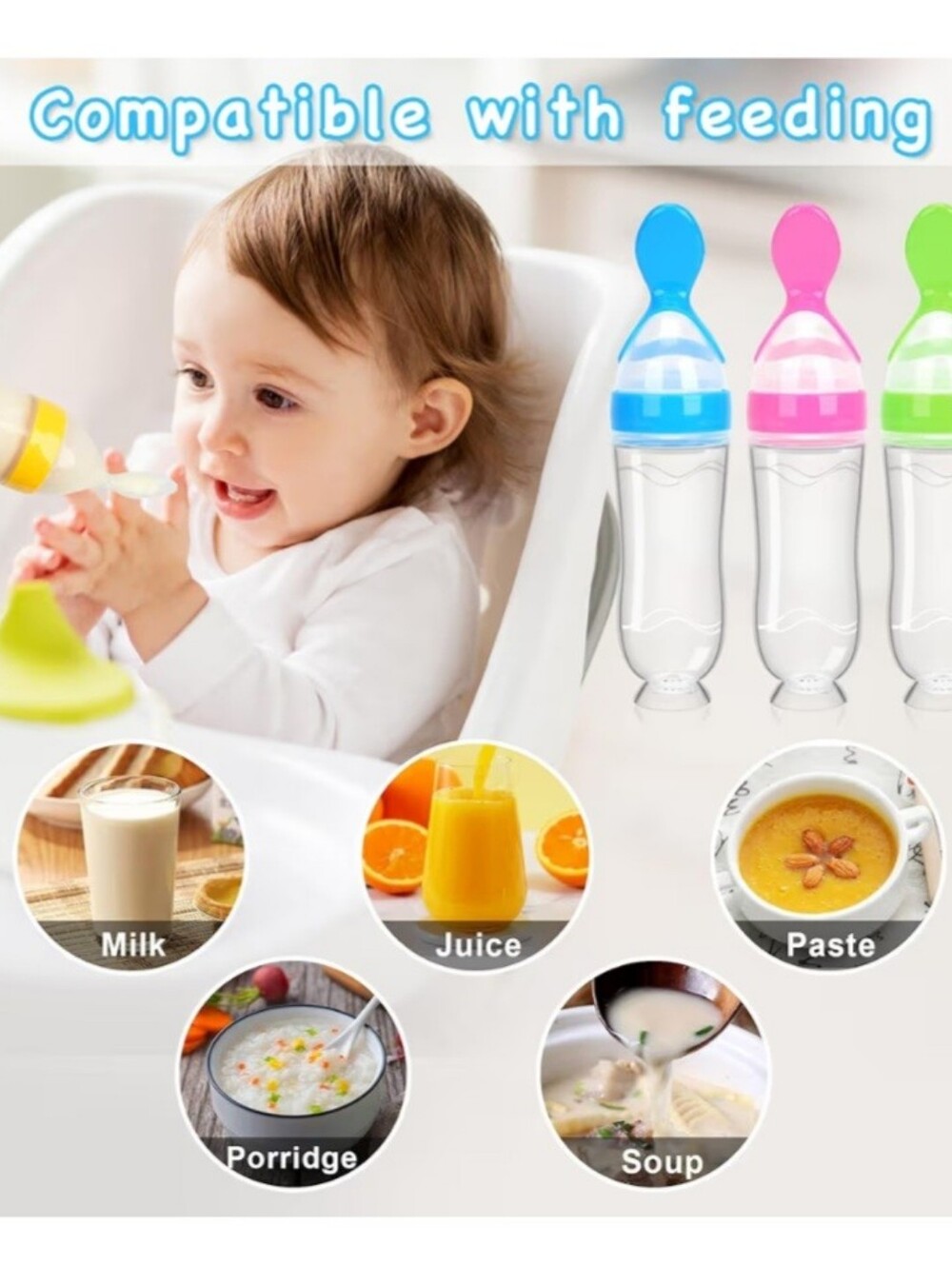 Baby Food Feeder 4 Pack Silicone Baby Food Dispensing  3oz Squeeze Feeding Spoon